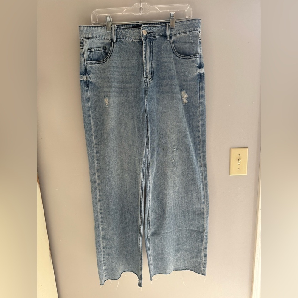 Heyson Jeans Straight Leg Raw Hem Cropped High Rise Women’s SZ 11 New Light wash